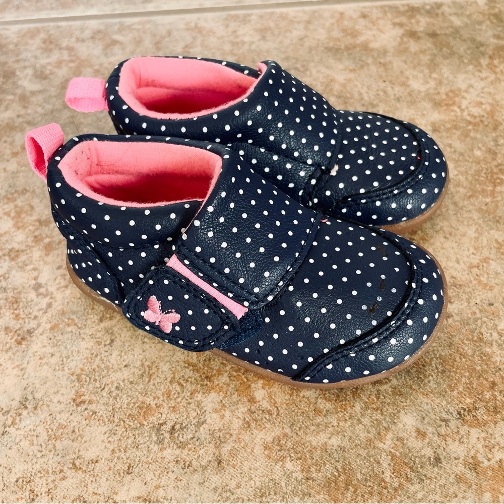 Baby Girl Shoes Navy & Pink Polka Dot Size 5.5